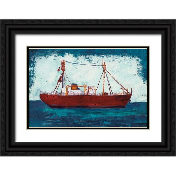 Averinos, Melissa 32x23 Black Ornate Wood Framed with Double Matting Museum Art Print Titled - Nantucket Lightship Navy no Words
