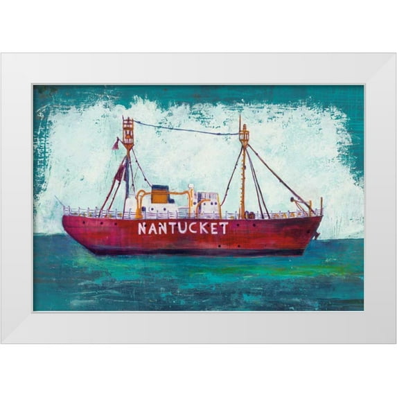 Averinos, Melissa 32x23 White Modern Wood Framed Museum Art Print Titled - Nantucket Lightship Blue Green