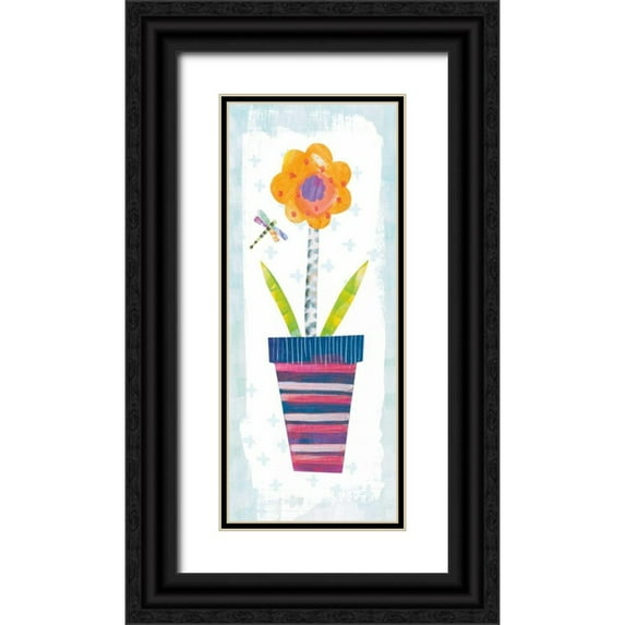 Averinos, Melissa 8x14 Black Ornate Wood Framed with Double Matting Museum Art Print Titled - Collage Flower I Border