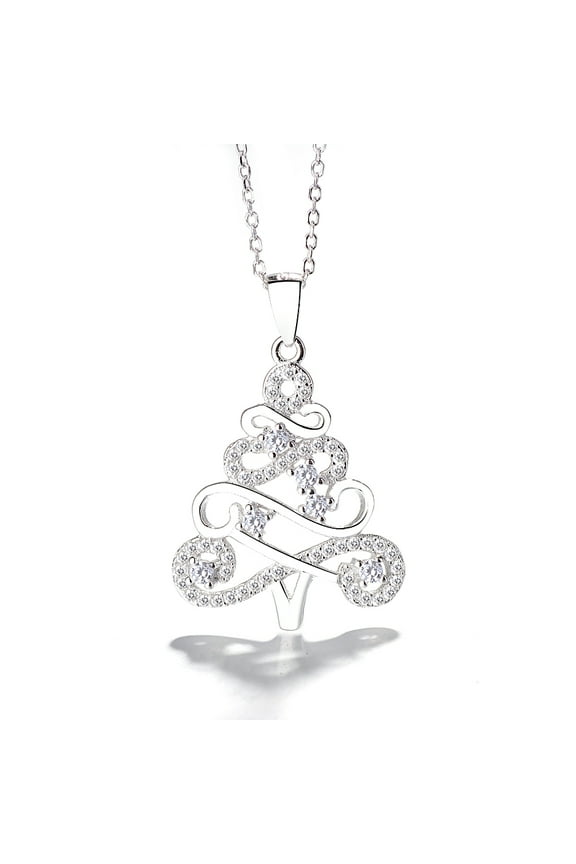 .925 Sterling Silver 16" Christmas Tree Necklace For Women Xmas Present with Gift Box