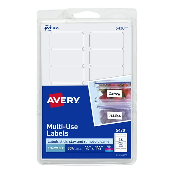 Avery 05430 0.75 in. x 1.5 in. Removable Multi-Use Labels for Inkjet/Laser Printers - White (14/Sheet, 36 Sheets/Pack)