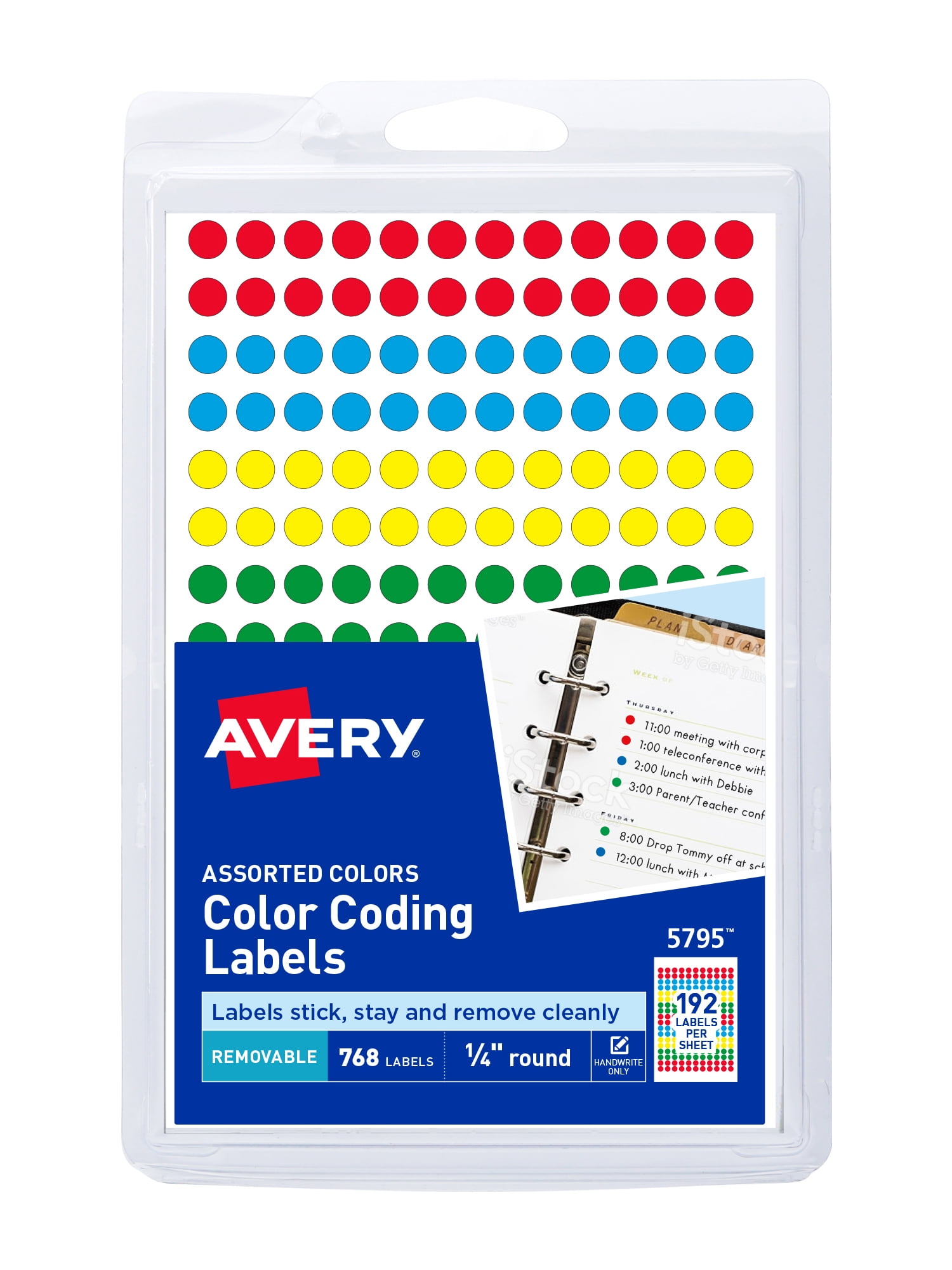 Avery Assorted Color 1/4" Round Removable Labels, Pack of 768