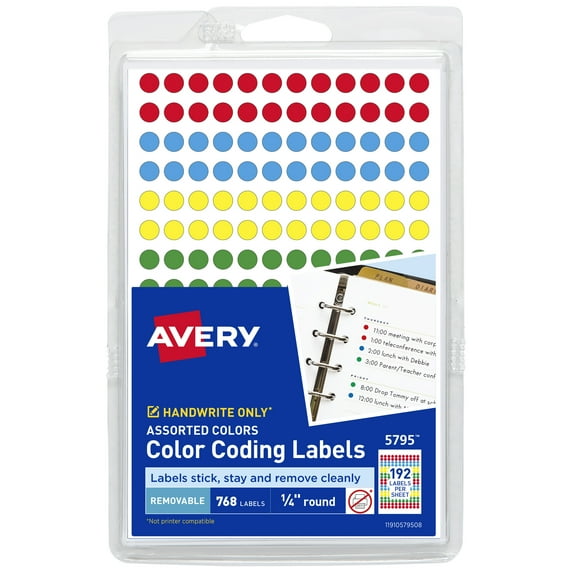 Avery Dot Stickers, 1/4" Diameter, Assorted, 768 Total (5795)