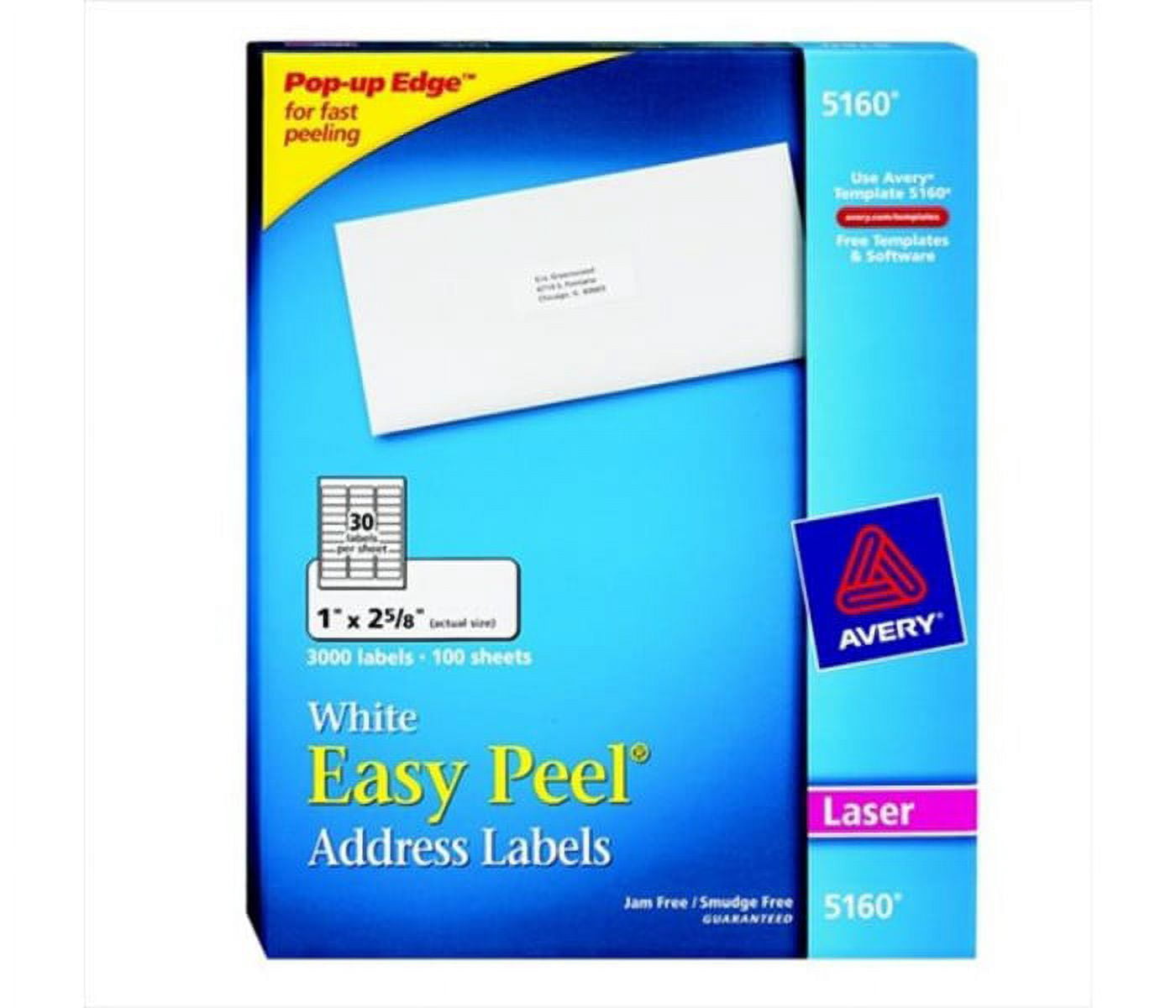 Avery 067674 Easy Peel Paper Rectangle Permanent Self-Adhesive Address Label - White, 1 x 4 In. - Pack - 2000