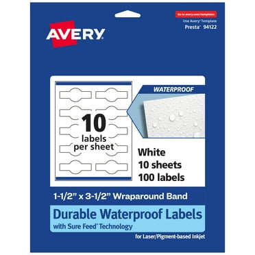 Avery 1-1/2" x 3-1/2" Waterproof Wraparound Labels, 100 Labels