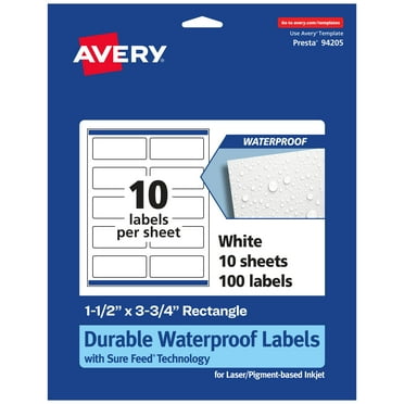 Avery 1-1/2" x 3-3/4" Waterproof Rectangle Labels, 100 Labels