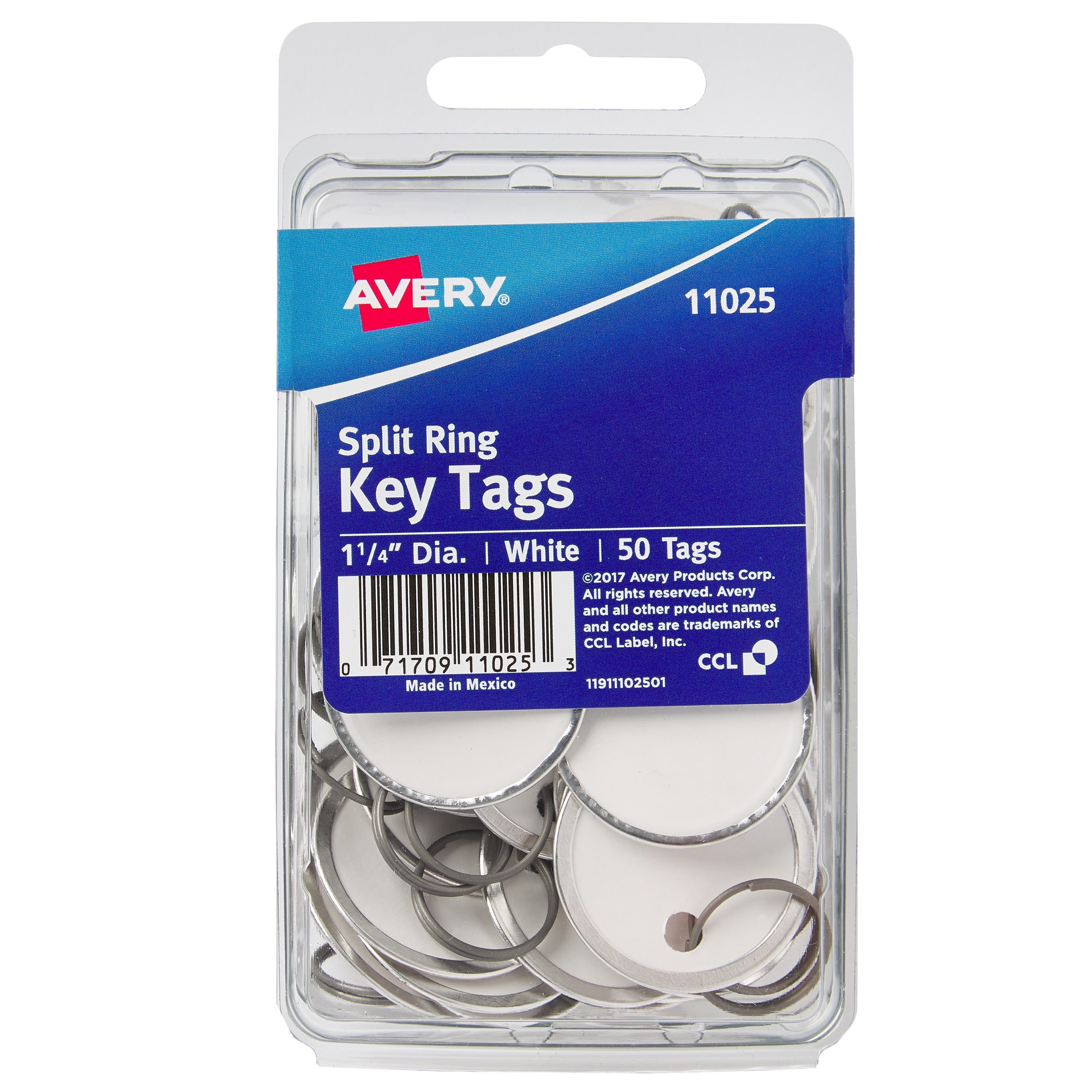 Avery 1-1/4 Metal Rim Key Tags, Split Ring, White, 50 Tags (11025) 