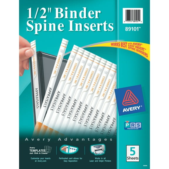 Avery 1/2" Binder Spine Inserts, 80 Inserts (89101)