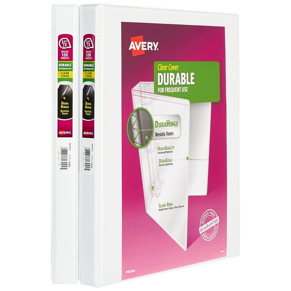 Avery 1/2" Durable View Binder, Slant Rings, 2 White Binders (17002)