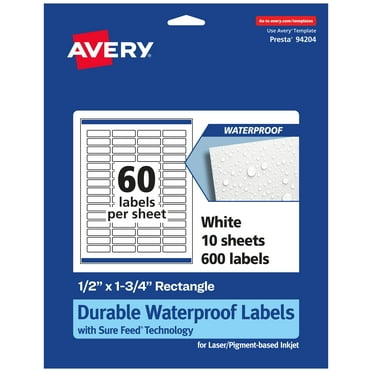 Avery 1/2" x 1-3/4" Waterproof Rectangle Labels, 600 Labels