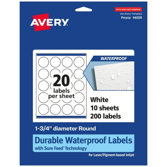 Avery 1-3/4" Diameter Waterproof Round Labels, 200 Labels