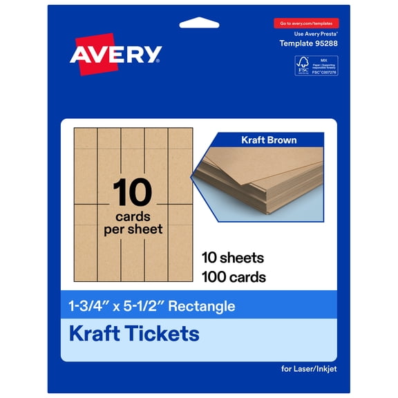 Avery 1-3/4" x 5-1/2" Rectangle Tickets, Kraft Brown, 100ct