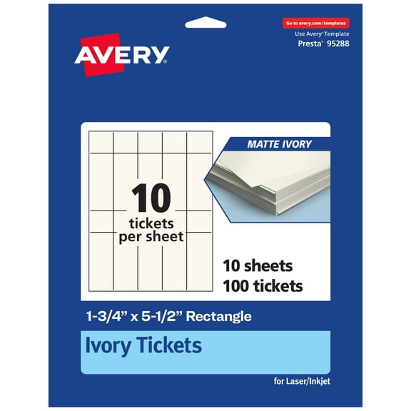 Avery 1-3/4" x 5-1/2" Rectangle Tickets, Matte Ivory, 100ct