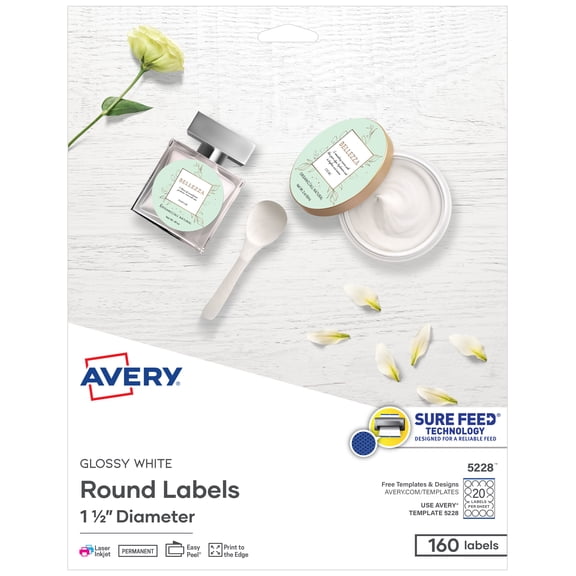 Avery 1.5" Round Labels, Glossy White, 160 Total (5228)