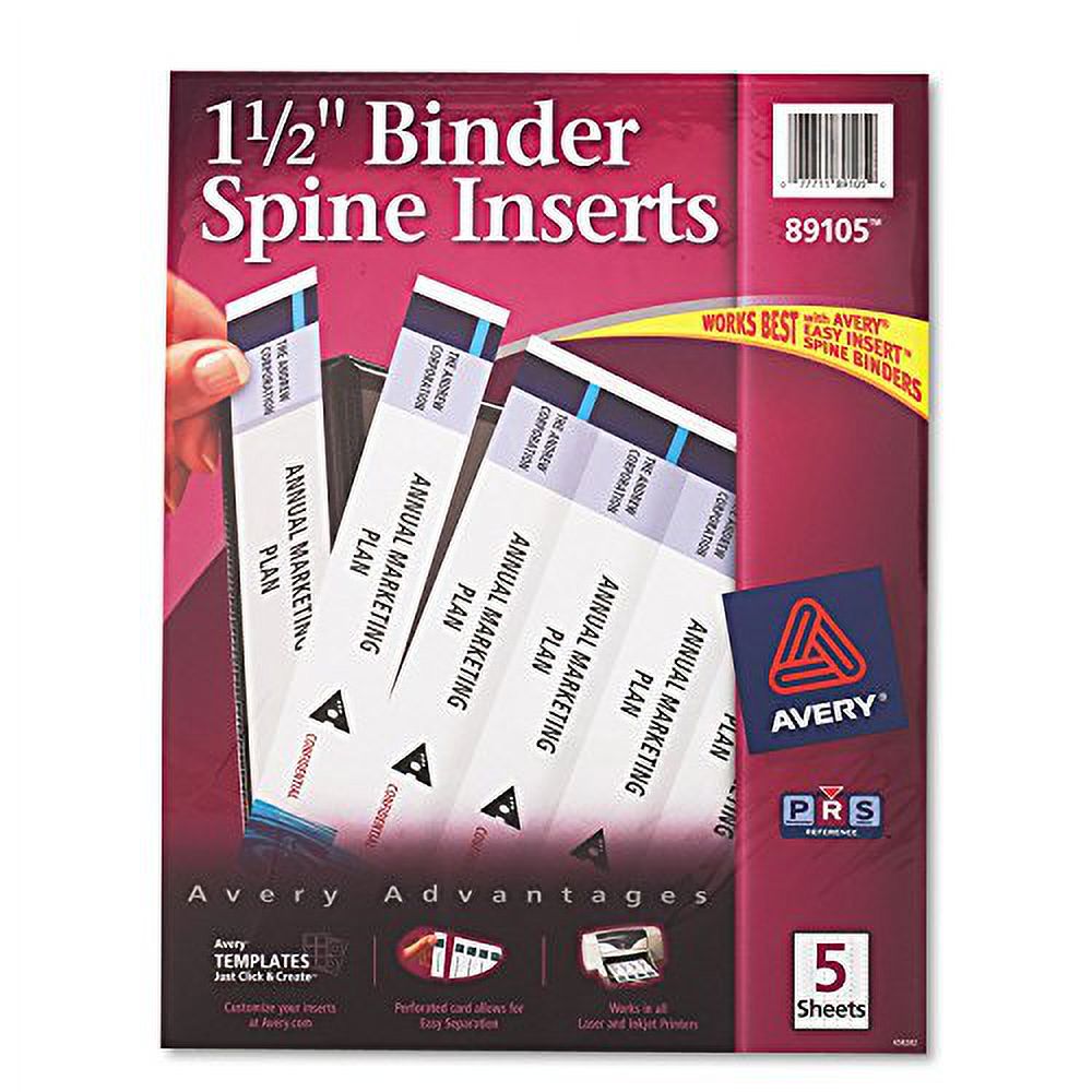 Avery 1.5 inch Binder Spine Inserts, Pack of 25 (89105), White