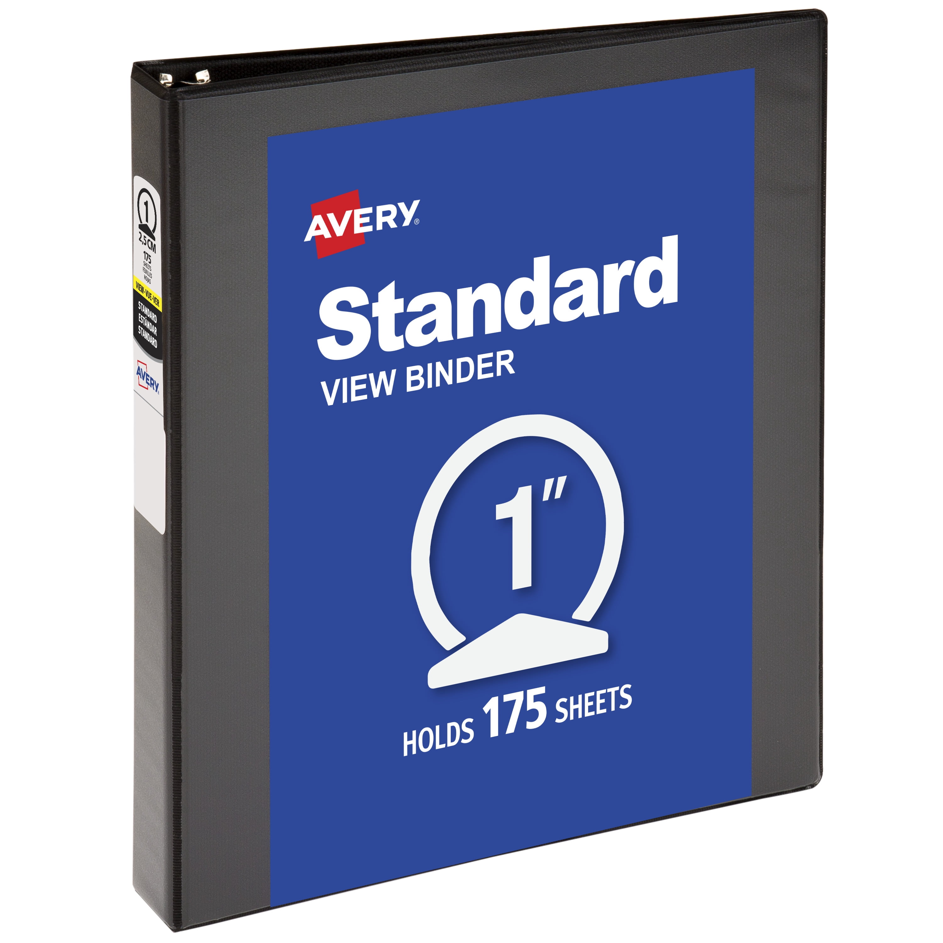 Avery® Standard View Binder, 1" Round Rings, Black Binder (05710)