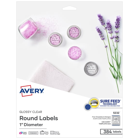 Avery 1" Round Labels, Glossy Clear, 384 Total (5232)