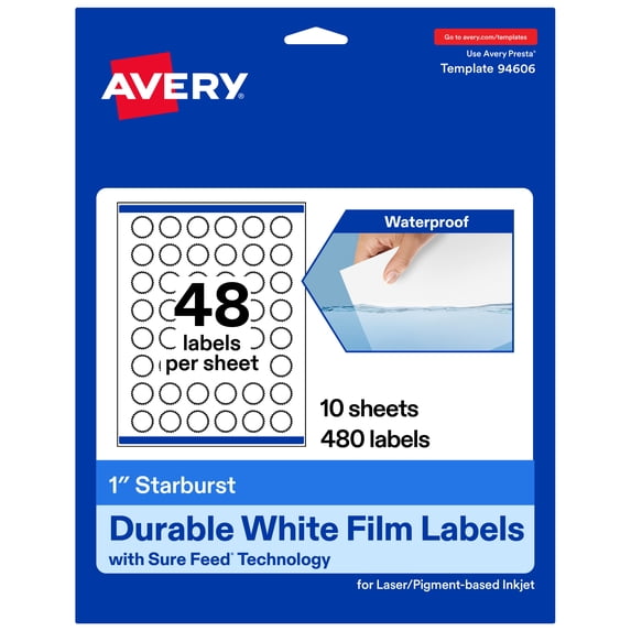 Avery 1" Waterproof Starburst Labels, 480 Labels