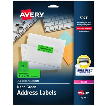 Avery 1" x 2 5/8" Neon Address Labels, Sure Feed, 750 Labels (5971)