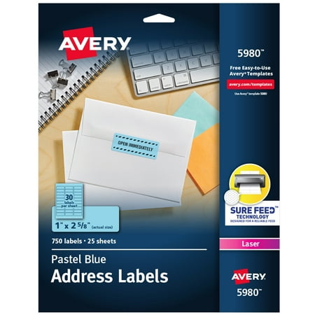 Avery Address Labels, 1" x 2-5/8", Pastel Blue, 750ct (5980)