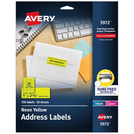 Avery 1" x 2 5/8" Neon Address Labels, Sure Feed, 750 Labels (5972)