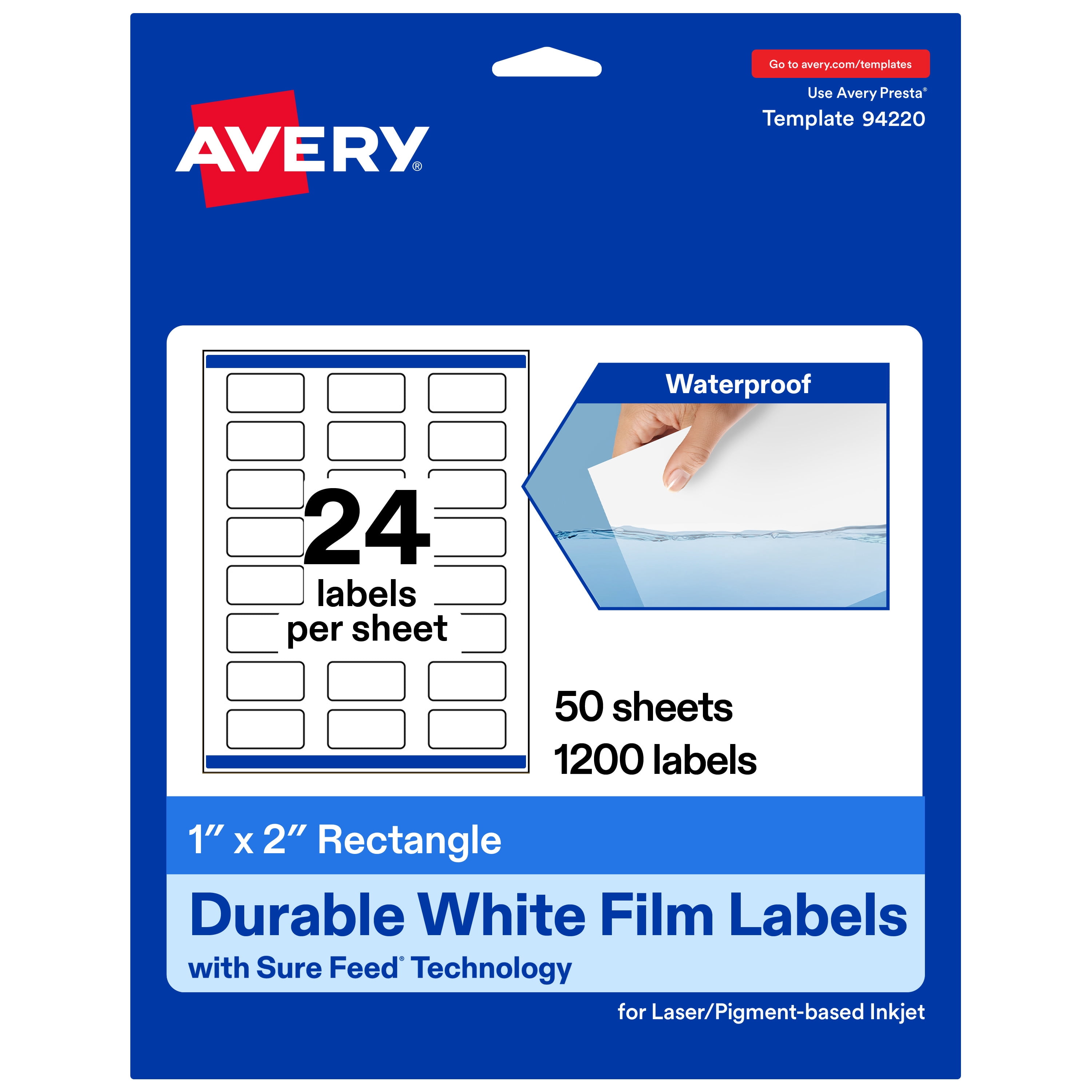 Avery 1" x 2" Waterproof Rectangle Labels, 1,200 Labels