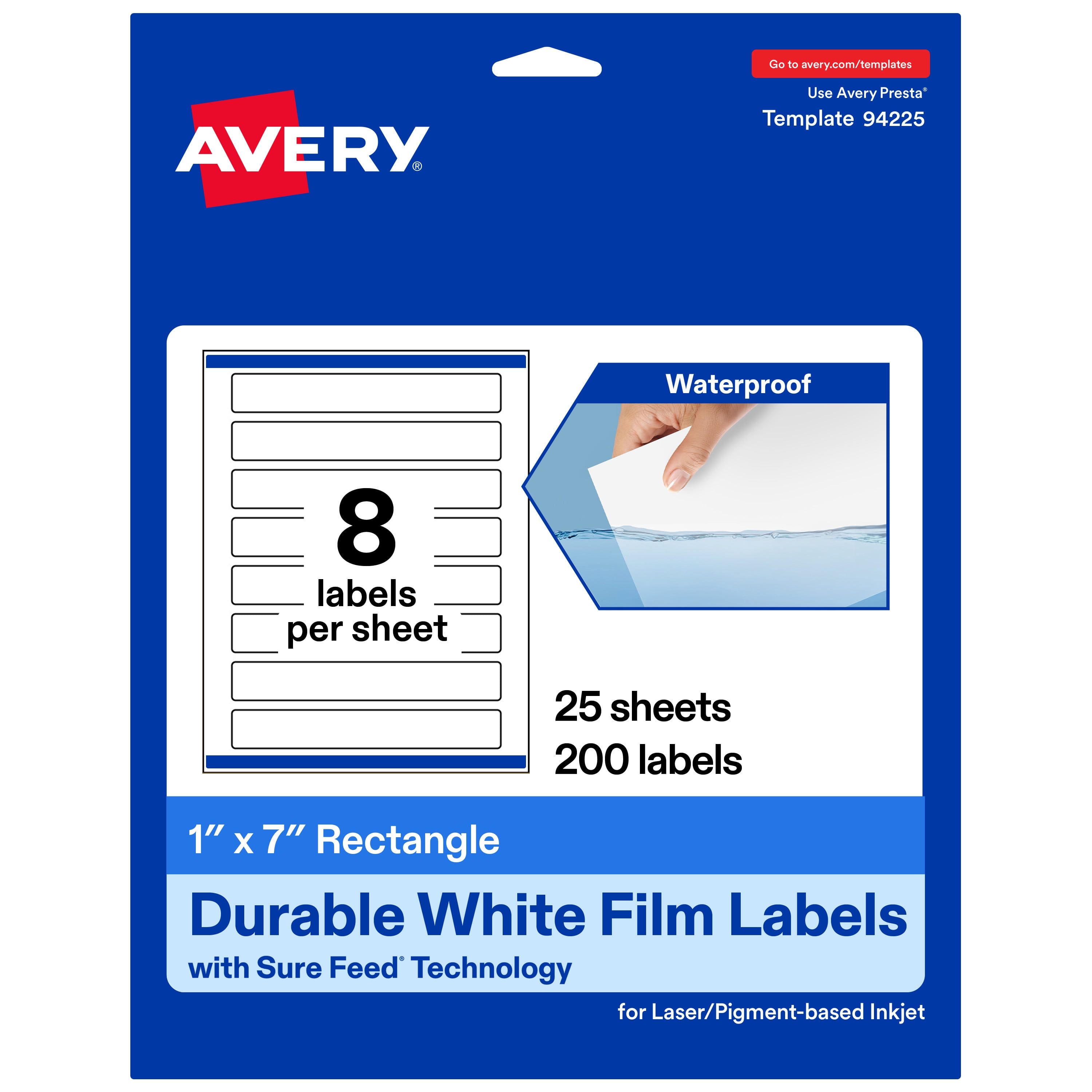 Avery 1" x 7" Waterproof Rectangle Labels, 200 Labels