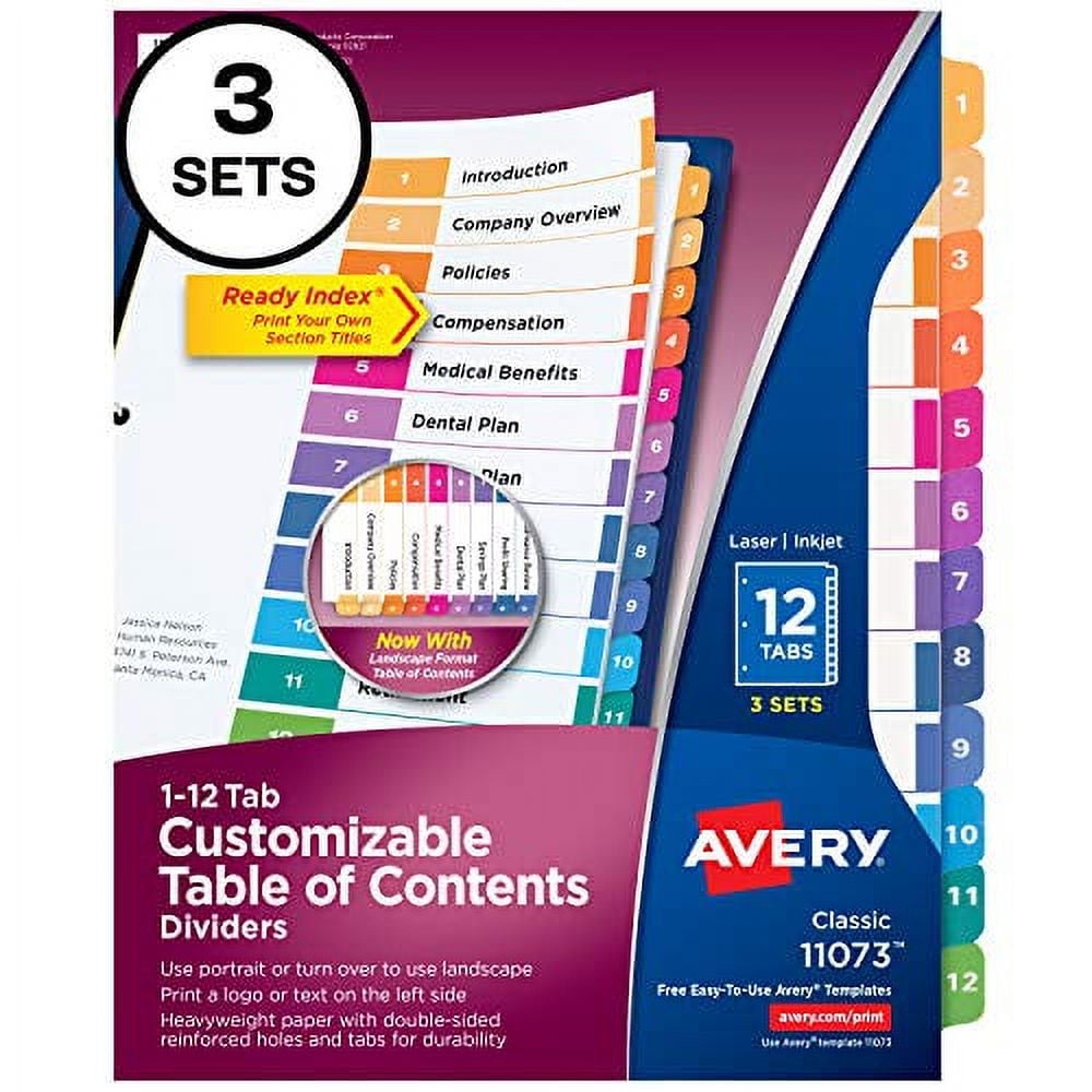 Multicolor Paper 12-Tab Customizable Dividers, 3 Sets