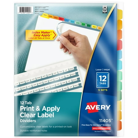 Avery - Index Maker Paper Dividers with Print & Apply Label Sheets, 12 Tabs, 5 Sets/Pack - Multicolor