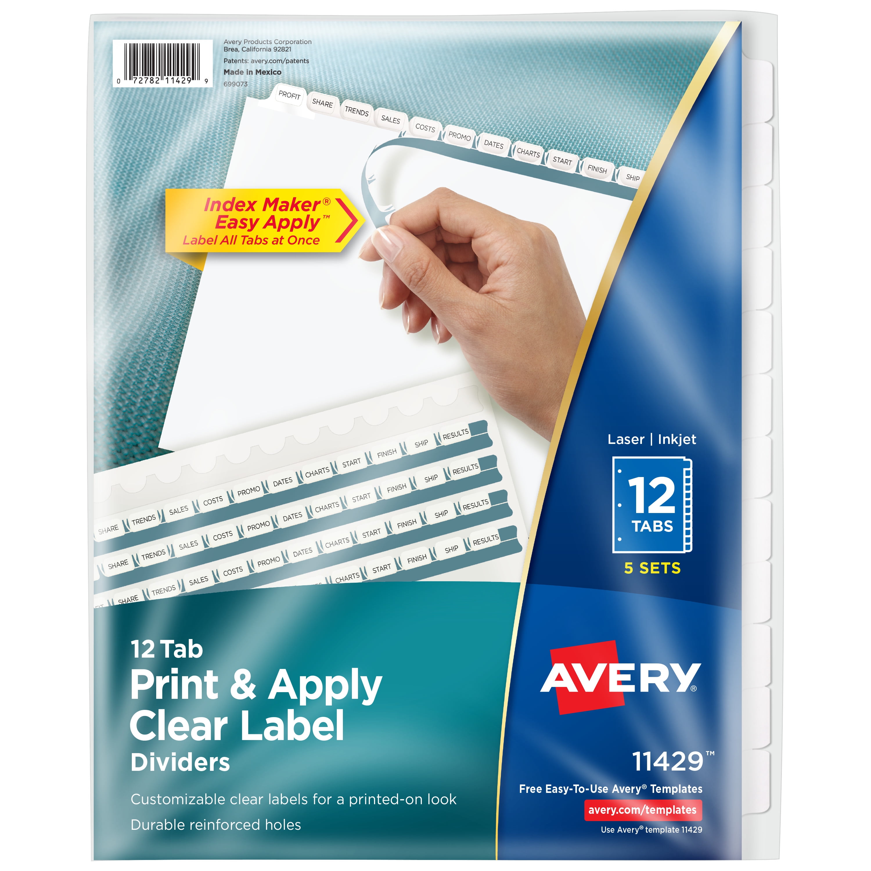 Avery Clear Label 12-Tab White Dividers, Letter Size, 5 Sets
