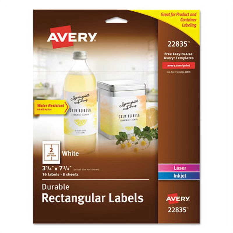 Avery1PK Durable WaterResistant Wraparound Labels W/ Sure Feed, 3 1/4