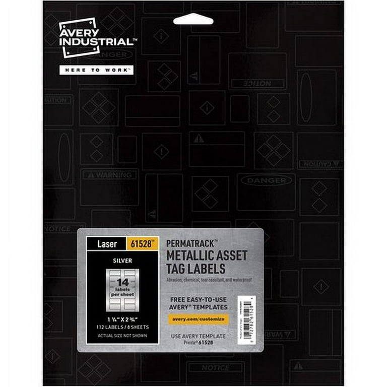 PermaTrack Metallic Asset Tag Labels, Laser Printers, 1.25 x 2.75, Silver, 14/Sheet, 8 Sheets/Pack PermaTrack Metallic Asset Tag Labels, Laser Printers, 1.25 x 2.75, Silver, 14/Sheet, 8 Sheets/Pack
