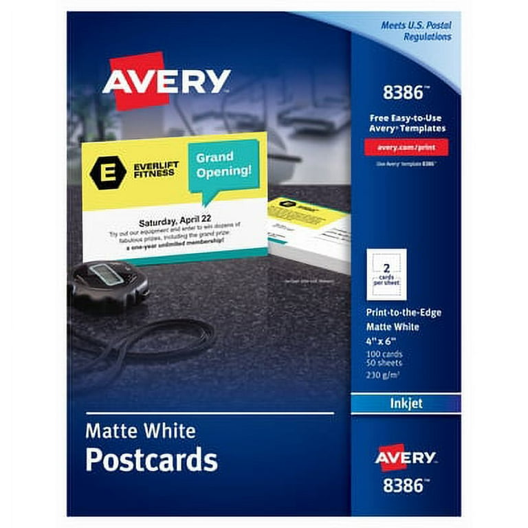 Printable Postcards, Inkjet, 85 lb, 4 x 6, Matte White, 100 Cards, 2 Cards/Sheet, 50 Sheets/Box Printable Postcards, Inkjet, 85 lb, 4 x 6, Matte White, 100 Cards, 2 Cards/Sheet, 50 Sheets/Box