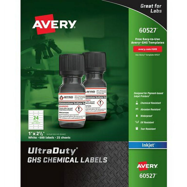 UltraDuty GHS Chemical Waterproof and UV Resistant Labels, 1 x 2.5, White, 24/Sheet, 25 Sheets/Pack UltraDuty GHS Chemical Waterproof and UV Resistant Labels, 1 x 2.5, White, 24/Sheet, 25 Sheets/Pack