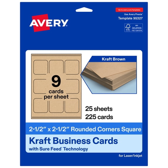 Avery 2-1/2" x 2-1/2" Rounded Corner Cards, Kraft Brown, 225ct