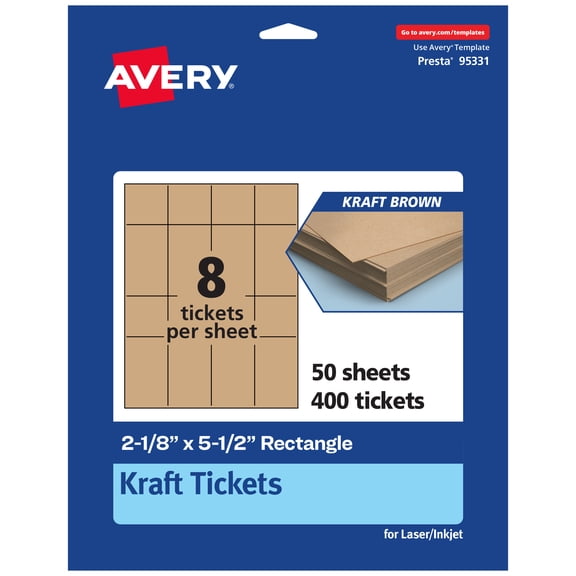 Avery 2-1/8" x 5-1/2" Rectangle Tickets, Kraft Brown, 400ct