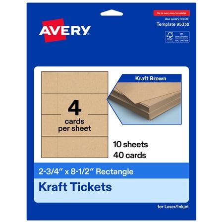Avery 2-3/4" x 8-1/2" Rectangle Tickets, Kraft Brown, 40ct