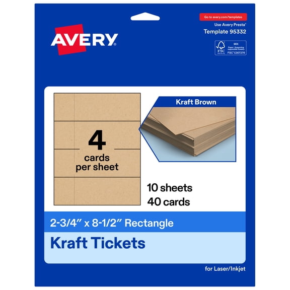 Avery 2-3/4" x 8-1/2" Rectangle Tickets, Kraft Brown, 40ct