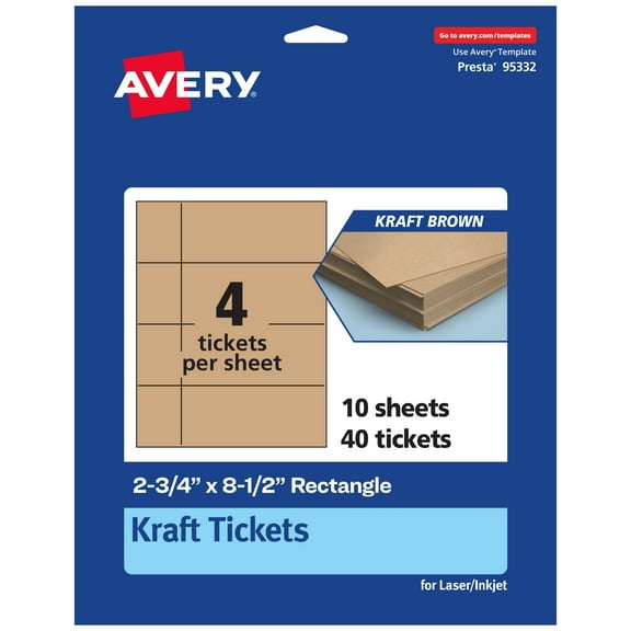 Avery 2-3/4" x 8-1/2" Rectangle Tickets, Kraft Brown, 40ct