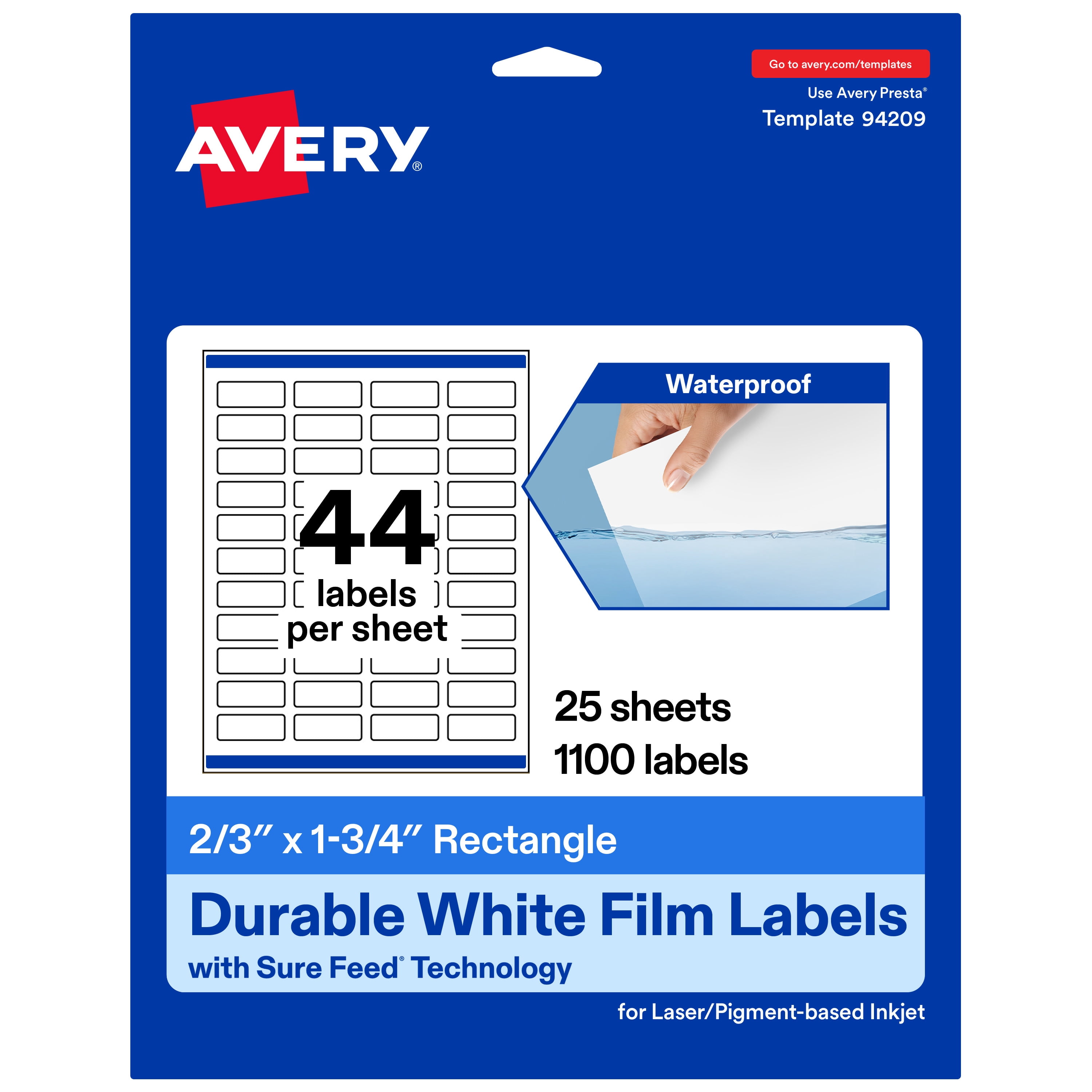 Avery 2/3" x 1-3/4" Waterproof Rectangle Labels, 1,100 Labels