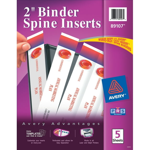 Avery 2" Binder Spine Inserts, 20 Inserts (89107)