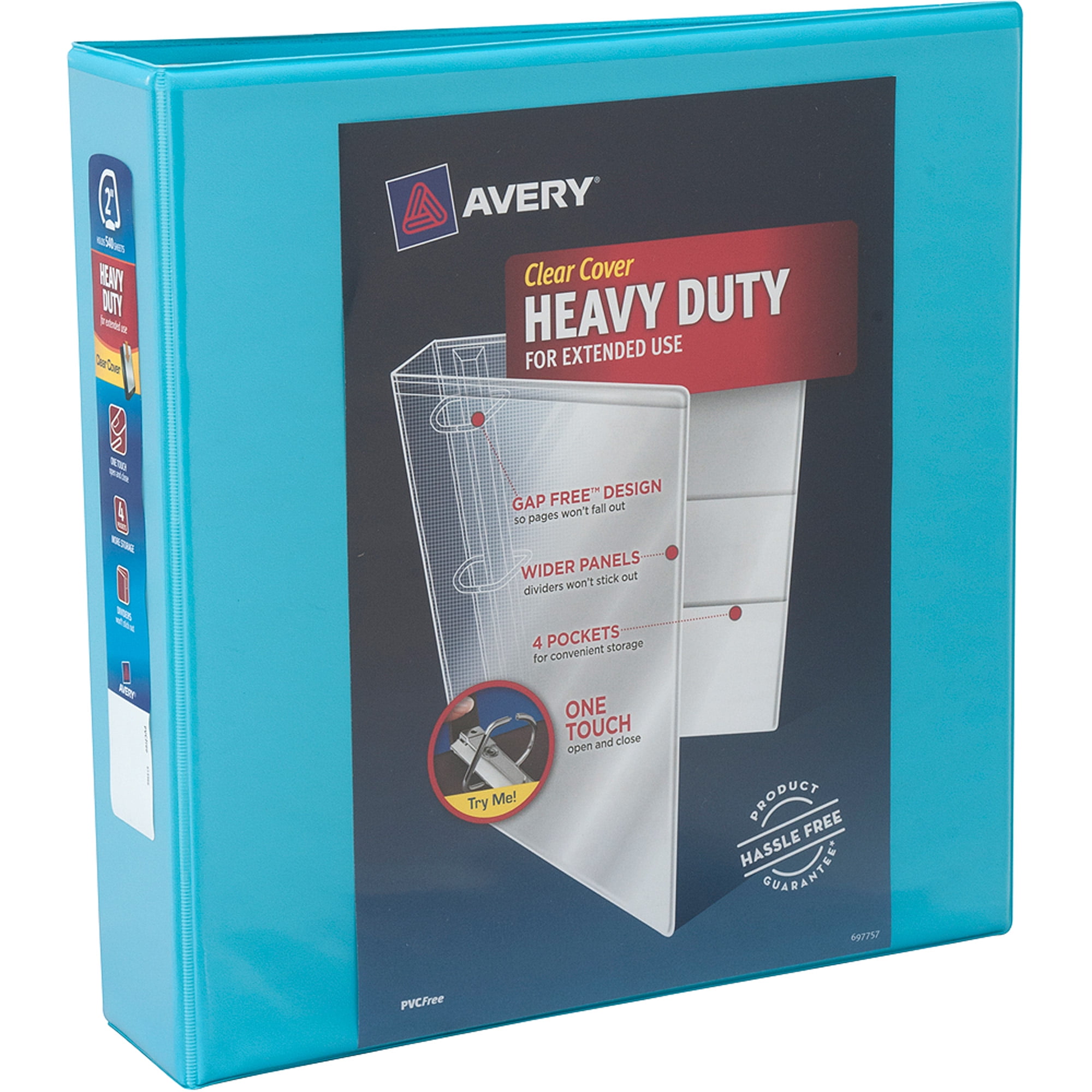 Avery 2" Heavy-Duty Clear Cover Binder with 1-Touch Slant Ring, Aqua