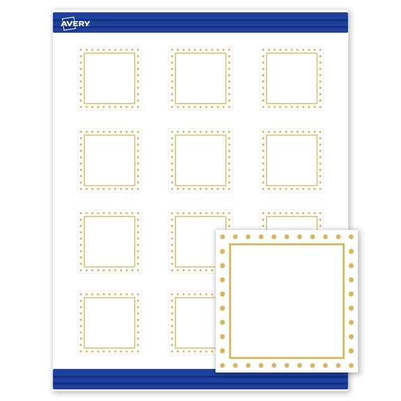 Avery 2" x 2" Cards, Gold Border with Gold Dots, 120 ct