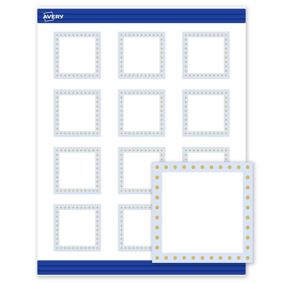 Avery 2" x 2" Cards, Gold Dots with Blue Border, 120 ct