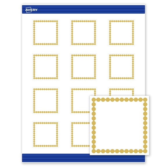 Avery 2" x 2" Cards, Pre-Printed Gold Beads Design, 120 ct