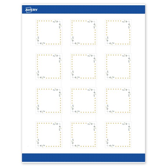 Avery 2" x 2" Labels, Gold Dots with Green Florals, 120 ct
