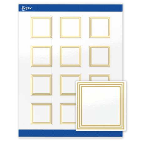 Avery 2" x 2" Labels, Gold Multi-Lined Border, 120 ct, Glossy, Multi-Lined Gold Border
