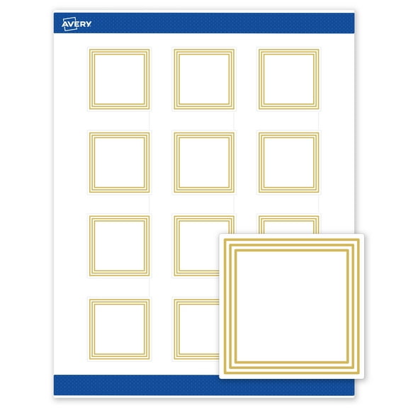 Avery 2" x 2" Labels, Gold Multi-Lined Border, 120 ct, Matte, Multi-Lined Gold Border