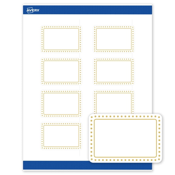 Avery 2" x 3" Labels, Gold Border with Gold Dots, 80 ct, Matte, Gold Border with Gold Dots