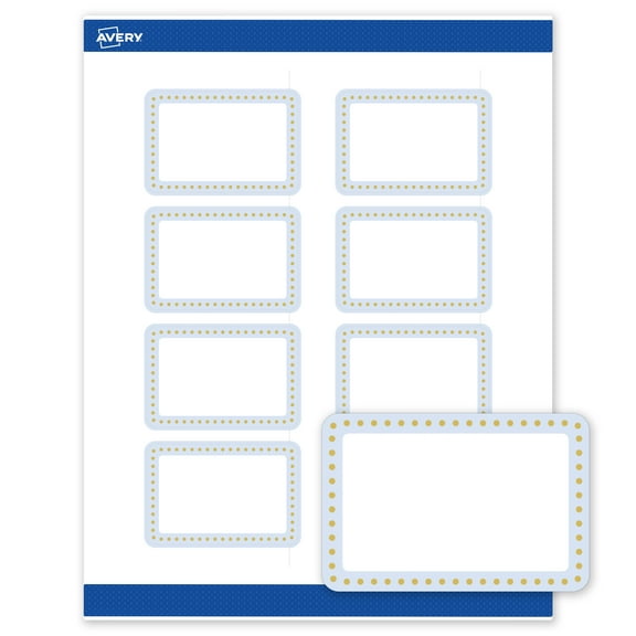 Avery 2" x 3" Labels, Gold Dots with Blue Border, 80 ct, Matte, Blue Border with Gold Dots